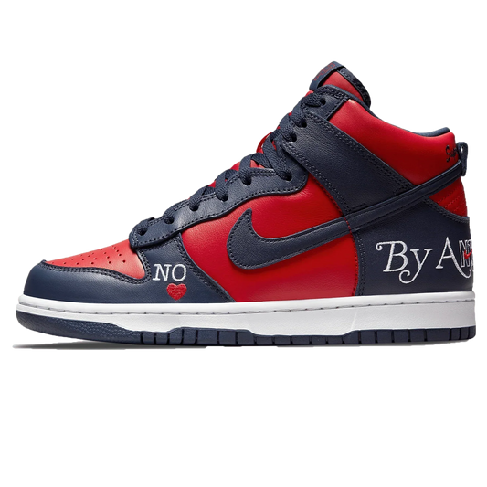 Nike SB x Supreme Dunk High 'By Any Means Navy Red'